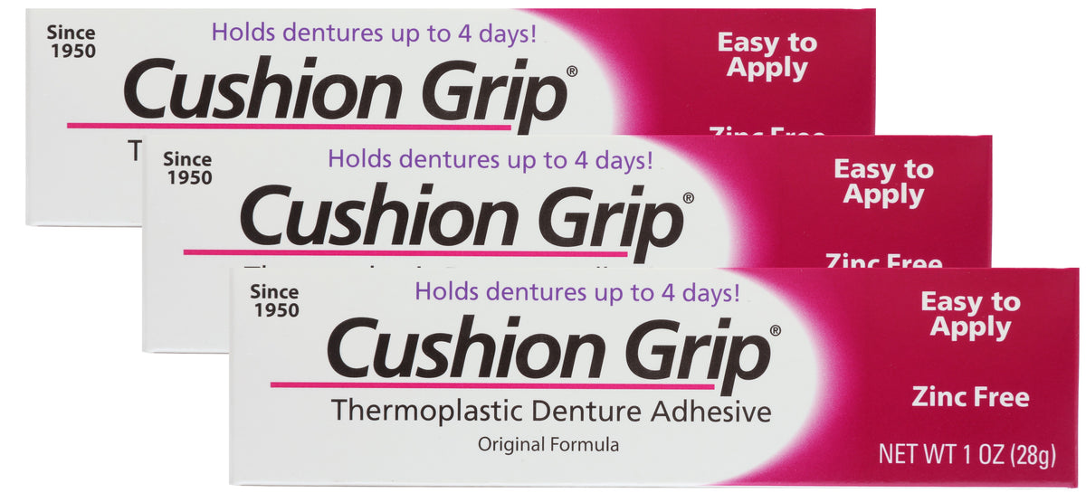 4 PACK Cushion Grip Thermoplastic Denture Adhesive Long-Lasting 1 oz. (4X  1oz)