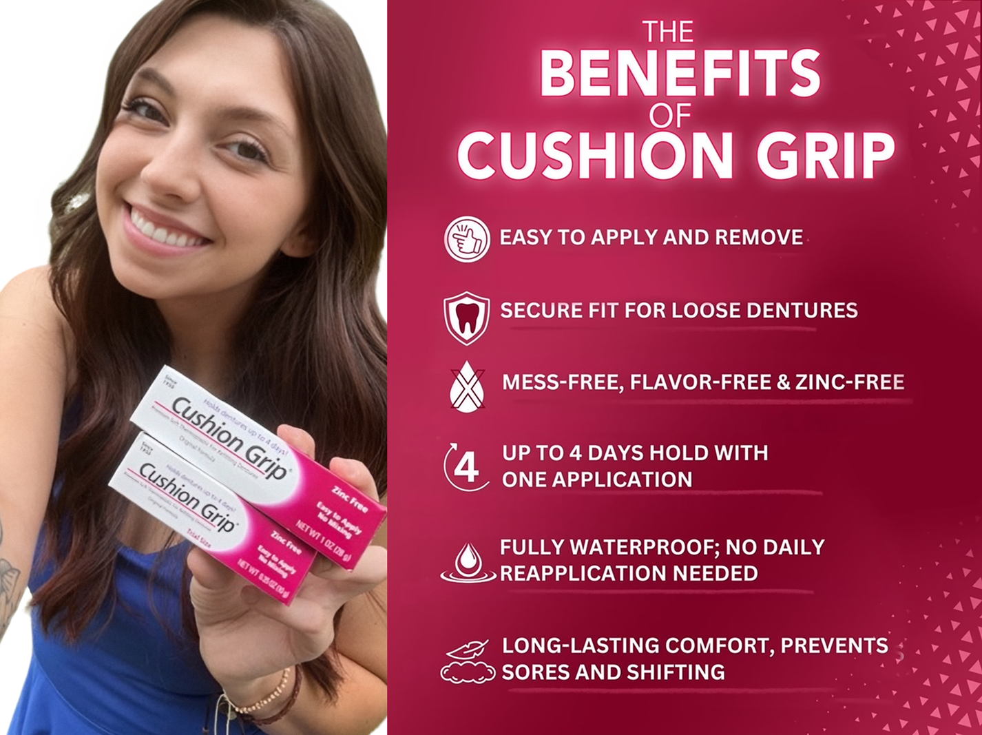 Cushion Grip (Pack of 2): Adhesive for Securely Holding Loose Dentures